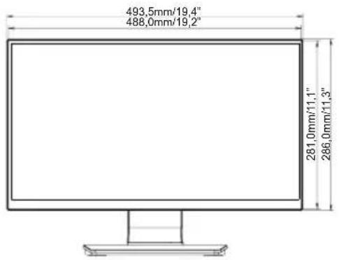 493.5mm/19.4" 488.0mm/19.2" 281.0mm/11.1" 286.0mm/11.3"