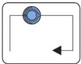 Simple diagram with a blue circular component and an arrow, no text or symbols present