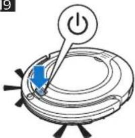 Diagram of a robotic vacuum cleaner with a power button and control knob (no text or symbols)