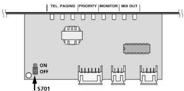 TEL. PAGING | PRIORITY | MONITOR | MIX OUT ON OFF S701