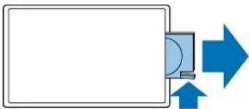 Pure diagram of a rectangular object with a small square and directional arrows, no text or symbols present.