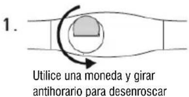 1. Utilice una moneda y girar antihorario para desenroscar