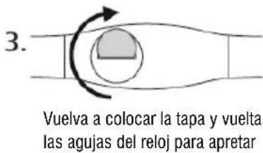 3. Vuelva a colocar la tapa y vuelta las agujas del reloj para apretar