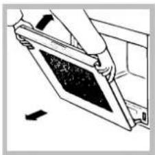 Line drawing of a mechanical component with a dark triangular slot and a small black mark (no text or symbols)