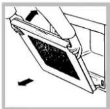 Diagram of a hand holding a rectangular object with a dark pattern, possibly part of a device or panel (no text or symbols visible)