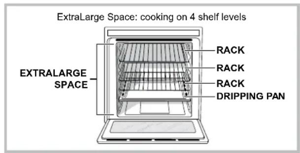 ExtraLarge Space: cooking on 4 shelf levels EXTRALARGE SPACE RACK RACK RACK DRIPPING PAN