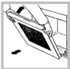 Illustration of a hand holding a rectangular object with a dark interior, possibly a device or panel (no text or symbols visible)