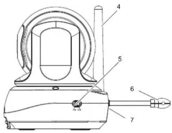 Technical diagram of a mechanical device with numbered parts labeled 4, 5, 6, and 7