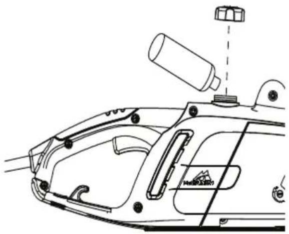 Technical line drawing of a vehicle's front and side components, showing engine, valve, and sensor assembly (no text or labels)