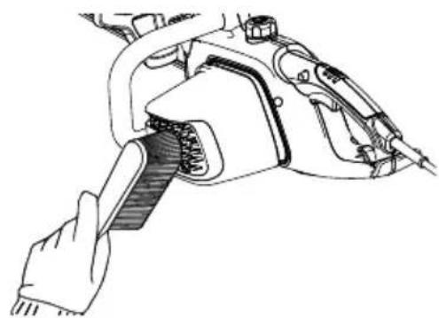 Line drawing of a robotic arm gripping a tool, no text or symbols present
