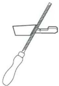 Line drawing of a pair of tools: a pair with a handle and a pair with a tool, crossed by a diagonal line (no text or symbols)