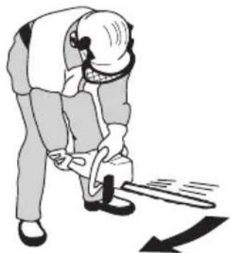 Illustration of a person using a power tool to cut a saw (no text or symbols present)