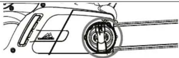 Technical line drawing of a car interior showing dashboard, wheel, and exhaust components (no text or labels)