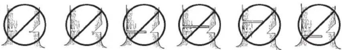 Six identical diagrams showing a cross-section of a tree stump with no visible text or symbols.