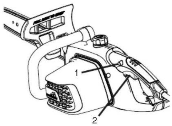 Technical diagram of a mechanical device with labeled parts 1 and 2