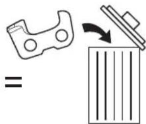 Diagram showing a mechanical component (=) transforming into a waste bin with an arrow indicating rotation or change.