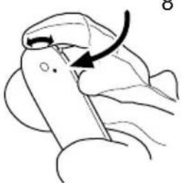 Line drawing of a hand holding a tool, showing a curved arrow indicating motion (no text or symbols)