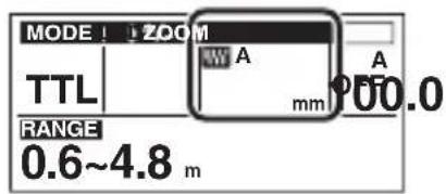 MODE ! ZOOM TTL A mm A 00.0 RANGE 0.6~4.8 m
