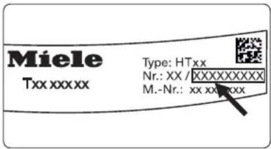 Miele Txx xxxxx Type: HTxx Nr.: XX /XXXXXXXXXX M.-Nr.: xx xxxxxxxx