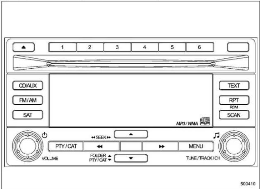 1 2 3 4 5 6 CD/AUX FM/AM SAT MP3/WMA TEXT RPT RCM SCAN ←SEEK→ PTY/CAT ← MENU VOLUME FOLDER PTY/CAT ↓ TUNE/TRACK/CH 500410