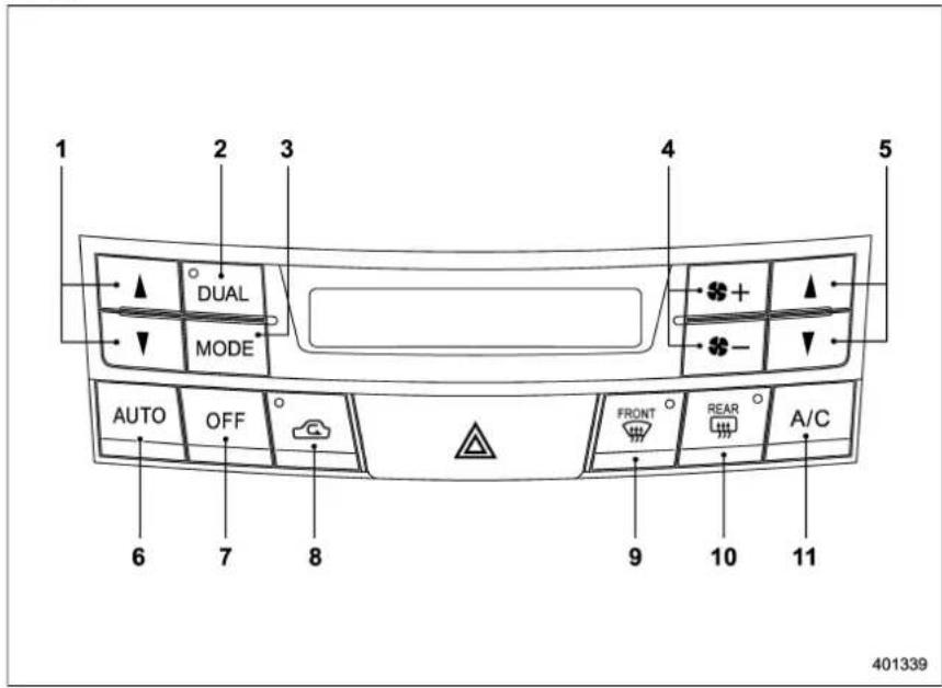 1 2 3 4 5 DUAL MODE AUTO OFF FRONT REAR A/C 6 7 8 9 10 11 401339