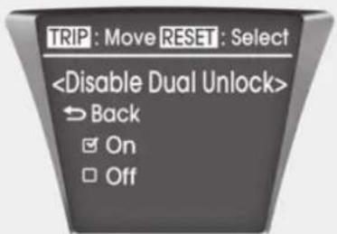 TRIP : déplacer, RESET : sélectionner, flèche retour. ✓ Activé, □ Désactivé.