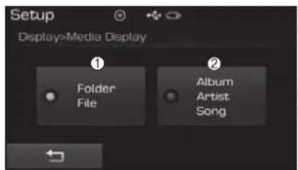 Setup Display>Media Display ① Folder File ② Album Artist Song