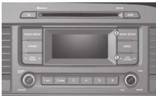 Bluetooth (min) A DISP RADIO MEDIA iPHONE SCAN SETUP MENU SETT TRACK CAT FOLDEN POWER ADD VOLUME 1 MBT 2 RAM 3 4 5 6 FILE ENTER