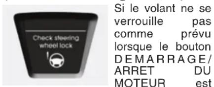 Si le volant ne se verrouille pas comme prévu lorsque le bouton DE MARRAGE/ ARRET DU MOTEUR est