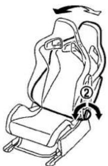 Diagram of a car seat with labeled parts and directional arrows indicating motion or movement