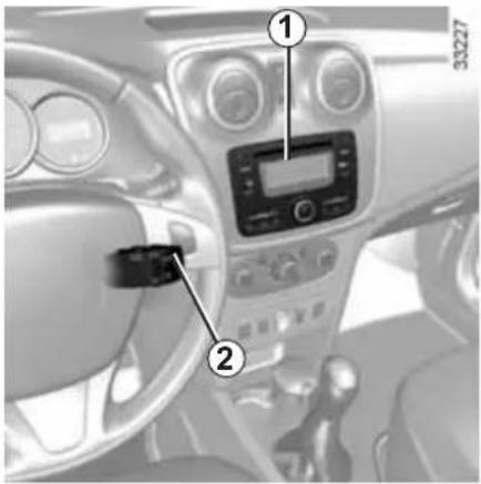 Vue intérieure du tableau de bord d'une voiture avec des pièces étiquetées, y compris un écran numérique et un connecteur noir.