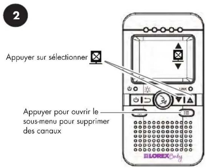 2 Appuyer sur sélectionner Appuyer pour ouvrir le sous-menu pour supprimer des canaux