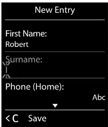 New Entry First Name: Robert Surname: Phone (Home): Abc < Save