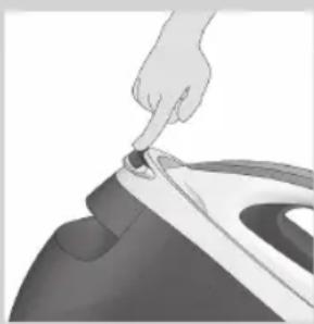Illustration of a hand pressing down on a piece of iron, showing the process (no text or symbols)