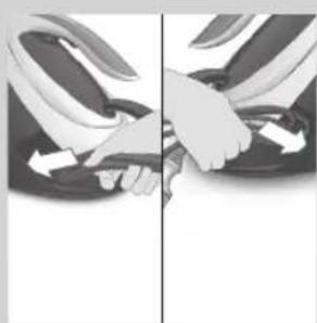 Close-up of hands adjusting a black athletic belt buckle, showing white arrows indicating movement (no text or symbols)