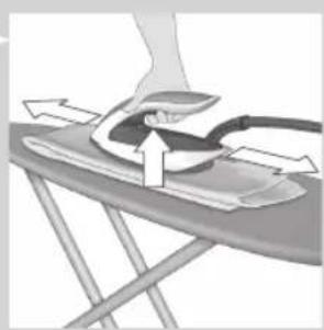 Illustration of a person pressing down on an iron cutting board with arrows indicating motion (no text or symbols)