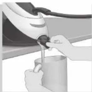Illustration of hands using a hairdryer to clean or store items (no text or symbols visible)