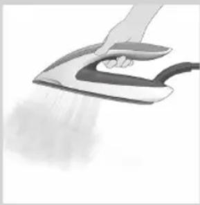 Hand ironing a steam iron with steam rising (no text or symbols visible)