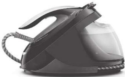 Black steam iron with a mesh handle and handle, shown against a white background (no text or symbols visible)