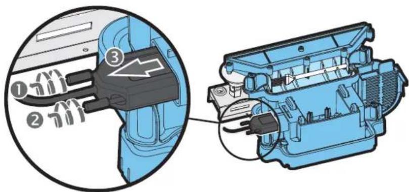 Technical diagram showing internal components of a mechanical device with numbered parts and a close-up view of the component.