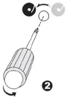 Diagram illustrating a screwdriver with directional arrows and labeled parts, including checkmark and checkmark symbols.