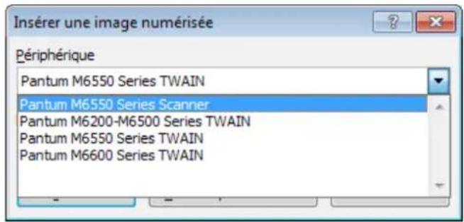 Insérer une image numérisée Périphérique Pantum M6550 Series TWAIN Pantum M6550 Series Scanner Pantum M6200-M6500 Series TWAIN Pantum M6550 Series TWAIN Pantum M6600 Series TWAIN