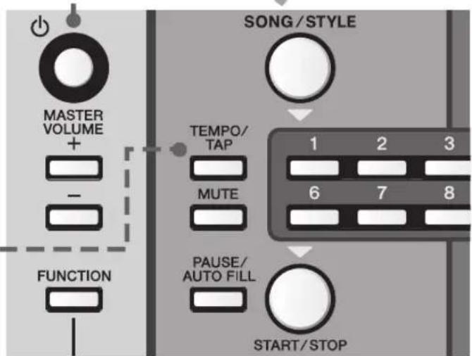 MASTER VOLUME + - FUNCTION SONG/STYLE TEMPO/ TAP 1 2 3 MUTE 6 7 8 PAUSE/ AUTO FILL START/STOP