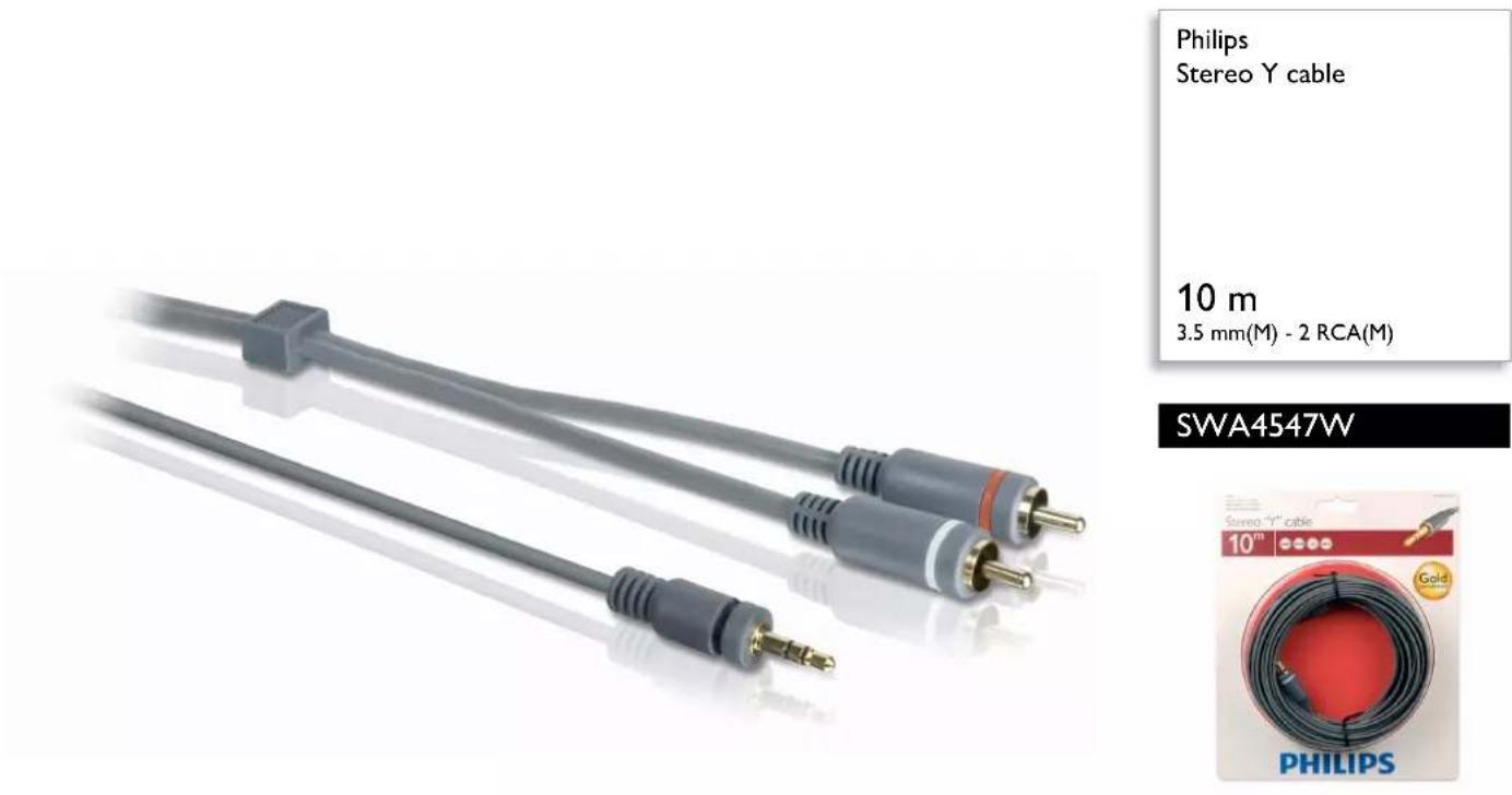 Philips Stereo Y cable 10 m 3.5 mm(M) - 2 RCA(M) SWA4547W 10" PHILIPS