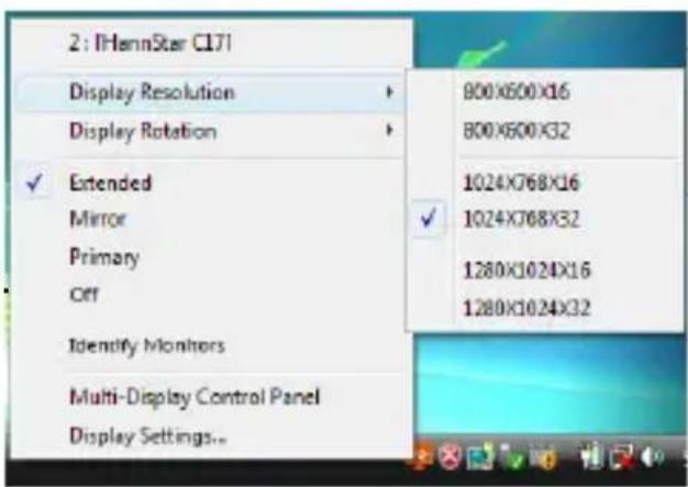2 : I'HennStar CL71 Display Resolution Display Rotation ✓ Extended Mirror Primary Off Identify Monitors Multi-Display Control Panel Display Settings...