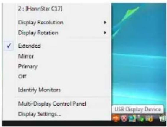 2 : [HannStar C17] Display Resolution Display Rotation Extended Mirror Primary Off Identify Monitors Multi-Display Control Panel Display Settings...