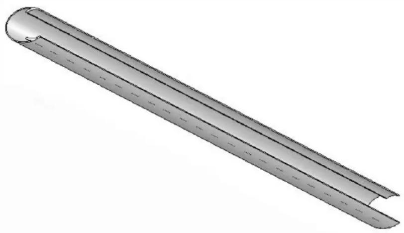 3D rendering of a long, segmented metallic rod or pipe with flanged ends (no text or symbols visible)