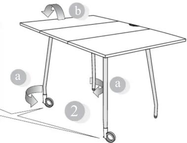 Diagram of a table with labeled parts and directional arrows indicating movement or rotation.