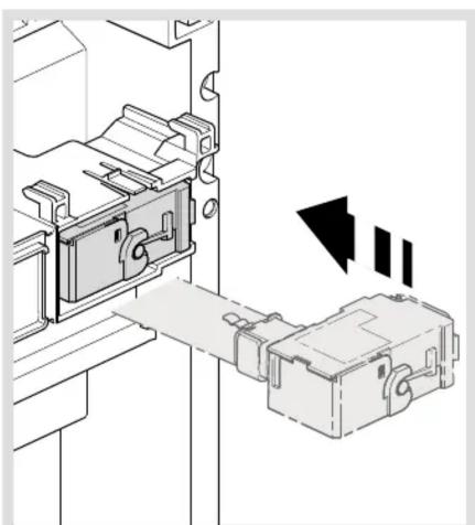 Technical diagram showing a mechanical assembly with a bracket and housing, no visible text or symbols