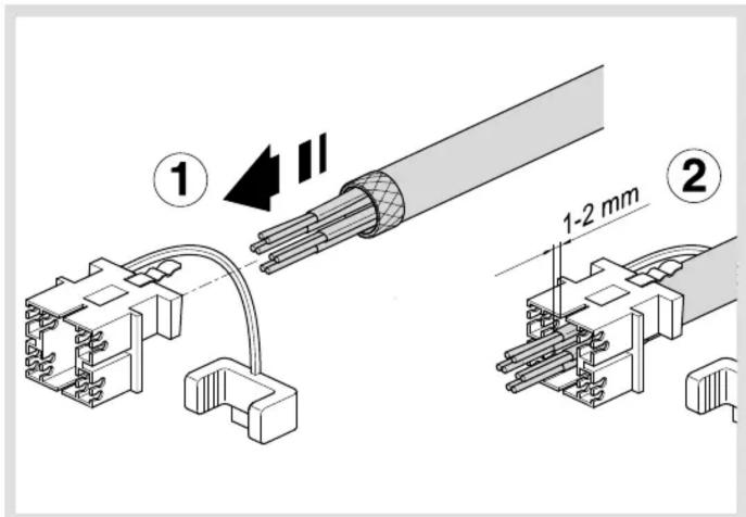 Technical diagram showing two connected electrical connectors with labeled parts and dimensions